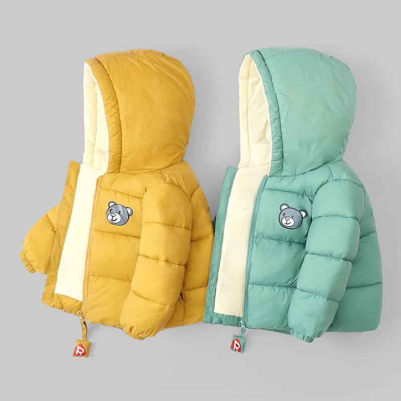 Baby Children Coats Winter Thick Jackets For Boys Warm Plush Thicken Outerwear For Girls Fur Hooded Jacket Kids Clothes Snowsuit