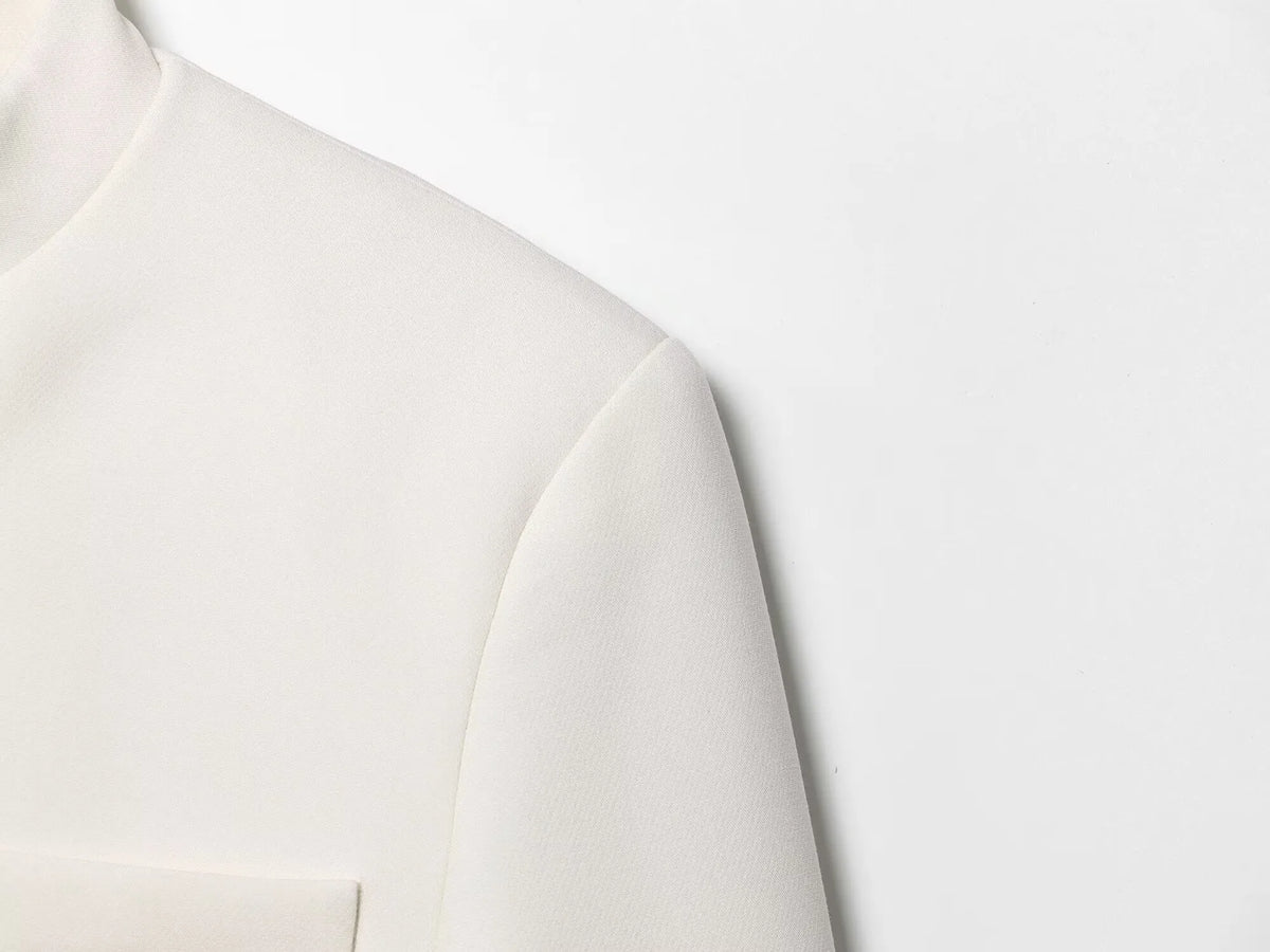 ETJ 2025 autumn winter new professional women's simple fashion white short commuting zhongshan collar suit jacket