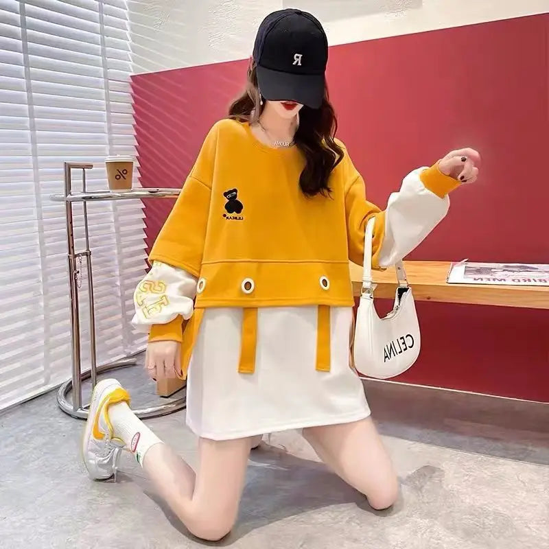 Women Clothing Loose Lazy Style Hoodie for Women New Thin Long Sleeve Contrast Letter Patchwork Trend Tops Street Casual Fashion