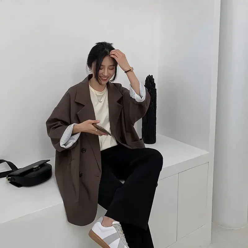New Arrived 2025 Blazer Women Solid Long-sleeved Korean Style Loose Fashion Casual Suit Woman