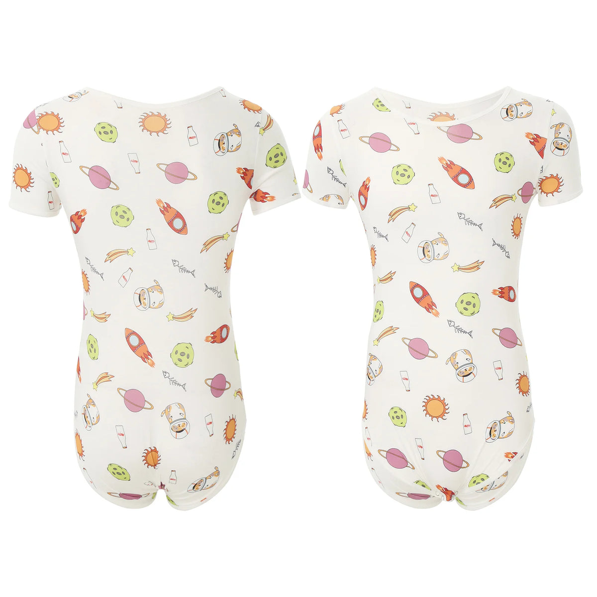 Mens Pajamas Bodysuit Sleepwear Cute Cartoon Print Short Sleeve Leotard Buttoned Crotch Diaper Rompers Pajama Swim Bathing Suit