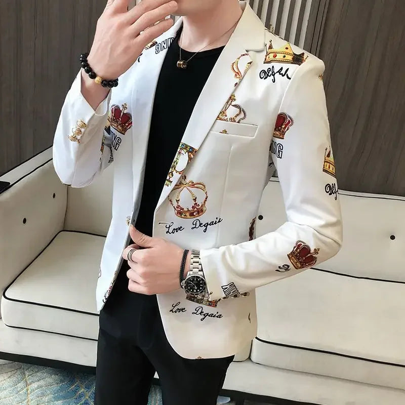 Spring Autumn New Male Sense of Design Leisure Outwea Fashion High-end Blazers Men's Korean-Style Slim-Fit Printed Suit Jacket r
