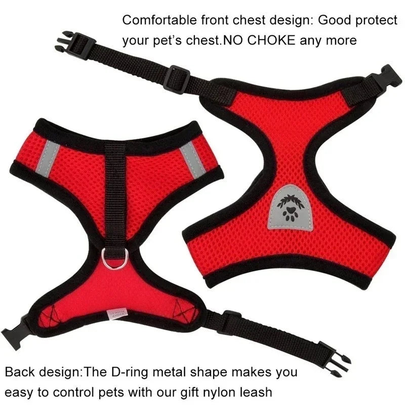 Breathable Mesh Pet Harness & Leash Set Adjustable Polyester Vest Harness with Collar Suitable for Cats Puppies Small Medium Dog
