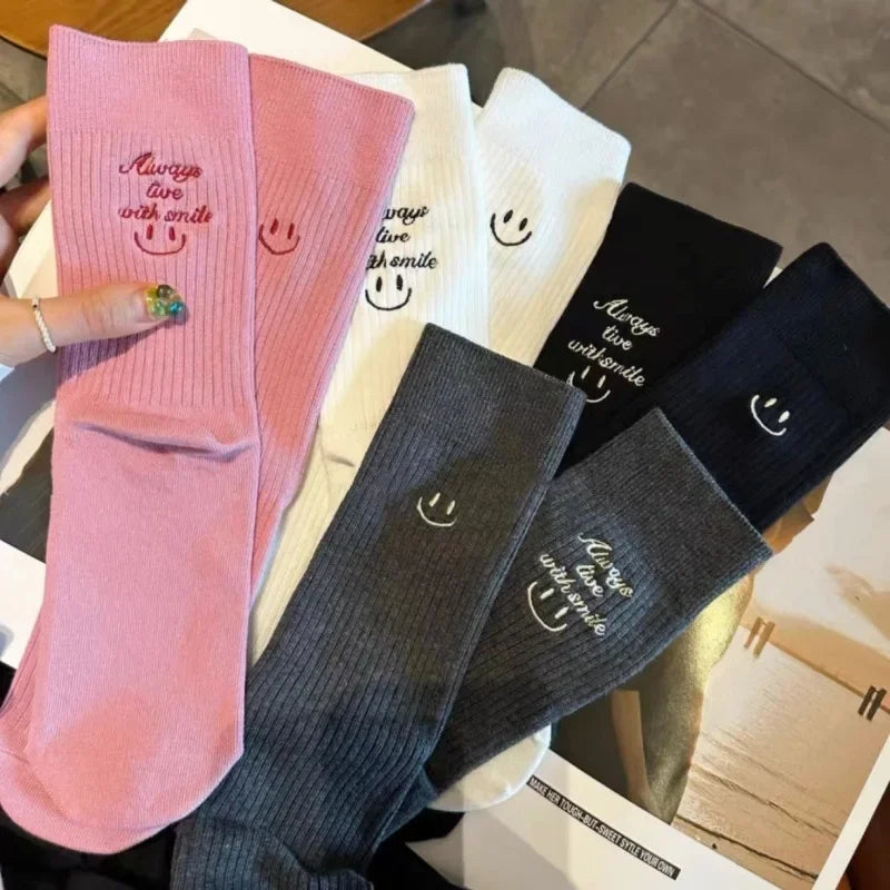 Women's Socks Cotton Cute Kawaii Embroidered Funny Letter Socks for Women Girls Medium Tube Japanese Fashion Net Red Socks New