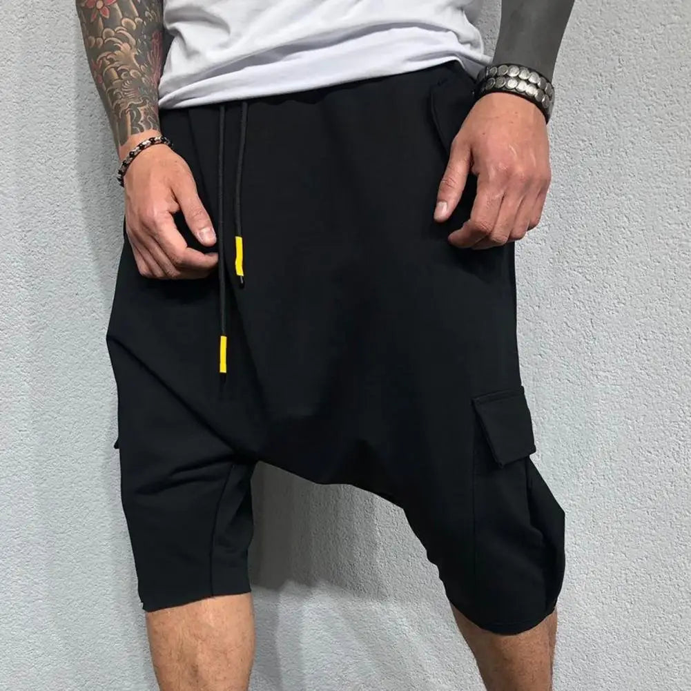 Cotton Low Crotch Hip Hop Men Pants Baggy Harem Pants Soft Drawstring Solid Color Casual Loose Pants Cropped Trousers