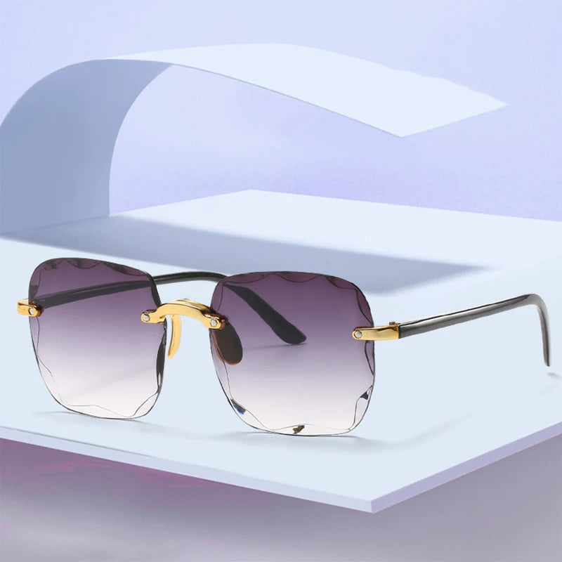 Sunglasses For Women ladies Rimless Sun glasses Diamond cutting Lens Brand Designer Ocean Shades Vintage female glasses eyewear