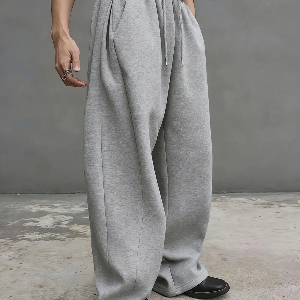 Men's Large Size Oversized Wide-Leg Sweatpants - Loose-Fit Trousers with Elastic Waist & Drawstring, Breathable Winter Pants