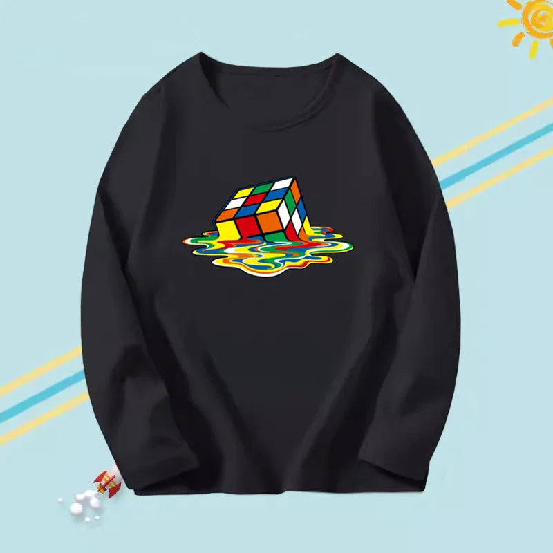Kids Long Sleeve T-shirts Casual Boy Spring Autumn Base Tee Tops Big Boy Music Fashion T-shirts