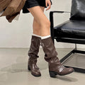 2025Woman Boots Knee High Platform Chunky Heels Trend Punk Gothic New Rock Leather Fashion Women's Shoes Motorcycle Footwear