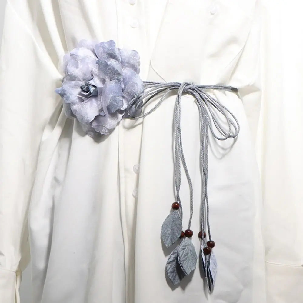 Women Big Flower Decorative Dress Accessories Handmade Bohemian Waistband Tassel Braid Belts Tie Strap Woven Waist Rope