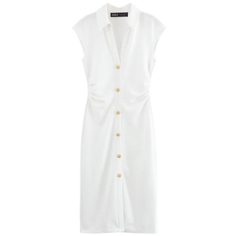 HXAO 2025 Women's Dress Ruffled Long Dresses Summer Elegant White Khaki Black Dress Button Up Slim Vestidos Chic Evening Dresses