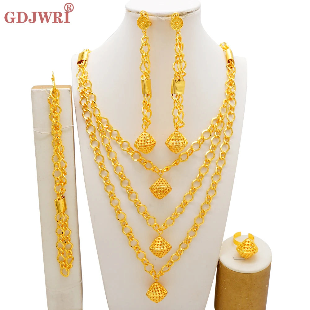 Dubai Luxury Gold Color Jewelry Set for Women Pendant Earrings Sexy Jewelry Wearing Necklaces Earrings Weddings Gifts