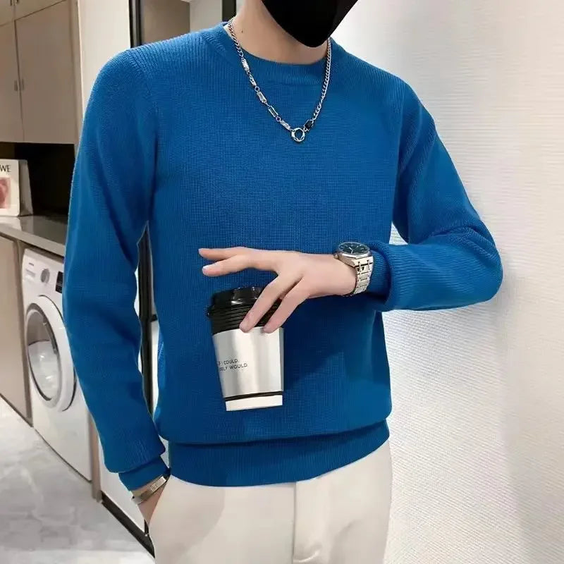 White Knitted Sweaters for Men Round Collar Green Crewneck Pullovers Man Clothes Clothing Knitwears Y2k Streetwear Fun Casual S