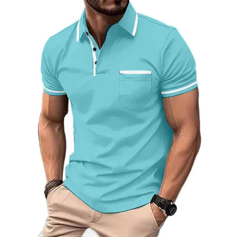 Mens Quarter Zip Polo Breathable Shirts Casual Classic Short Sleeve Contrast Collar Polo T Shirts Lightweight Pockets Streetwear