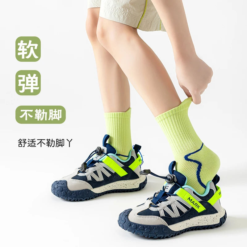 5 Pairs Kids Sports Socks Summer Thin Mesh Breathable Seamless Anti-Pilling Cotton Crew Socks for Boys Casual Running Socks 1-12
