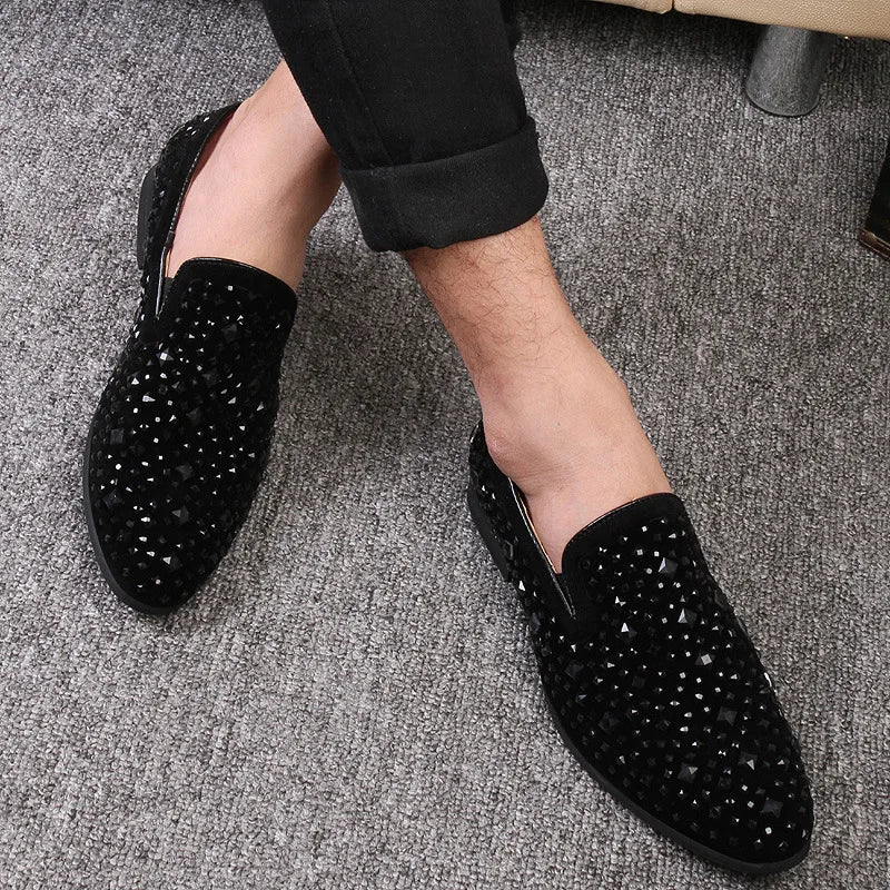 Fashion Men's Loafers Rhinestone Sequin Flat Shoes Comfortable Large Size Slip-on Casual Shoes Soft Moccasins Zapatos De Hombre
