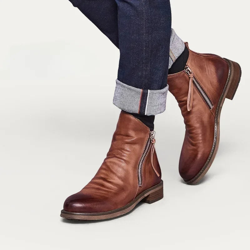 Men's PU Leather Chelsea Boots Fashion High Top Tassel Zipper Shoes Summer Mens Ankle Boots Comfortable Cowboy Boots Zapatos