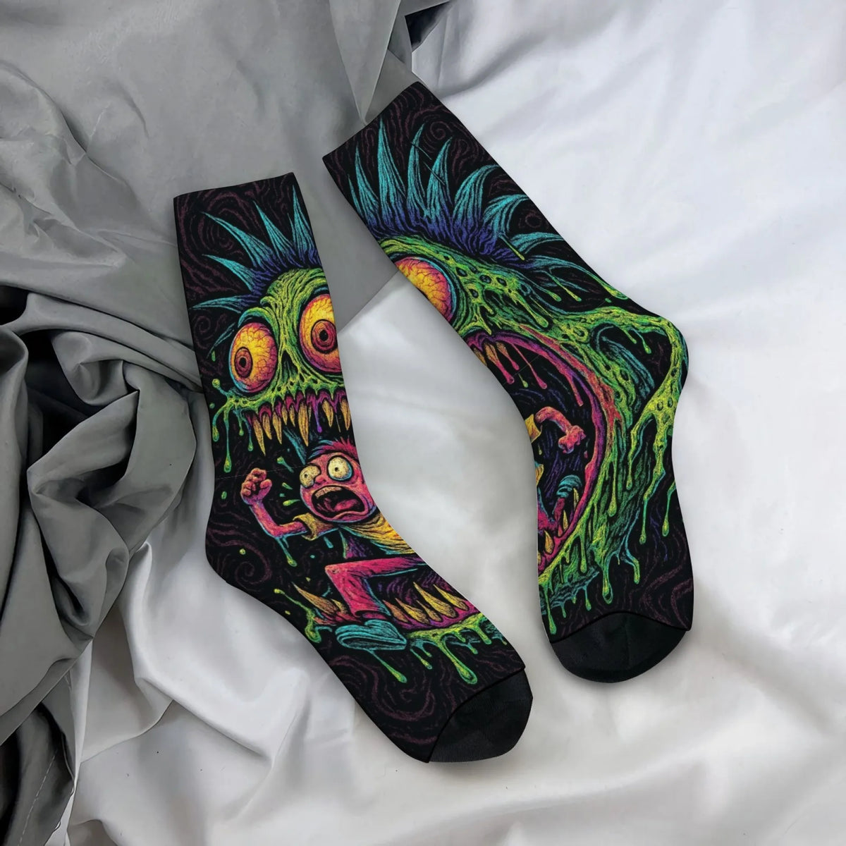 1 Pair Amusing Horror  Quirky Classic Horror Socks for Men Featuring A Retro Harajuku Street Style Perfect Funny Unique Gift