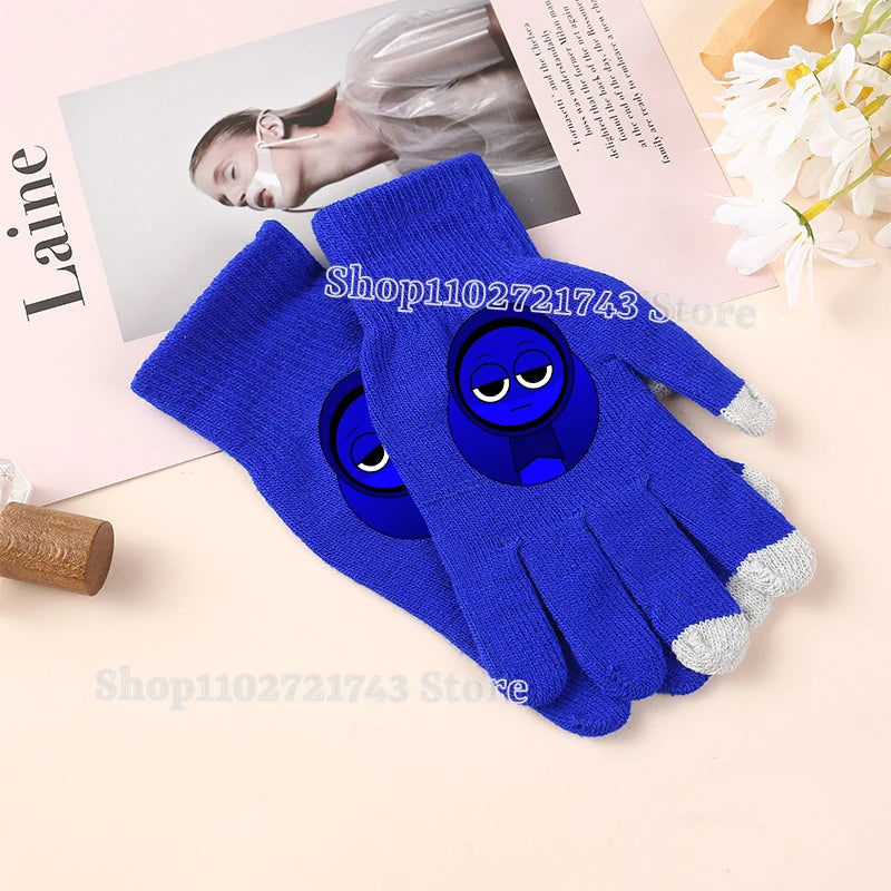 Sprunki Gloves for Children Anime Cartoon Cute Knitted Glove Boys Girls Winter Touchable Screen Warm Accessories Kawaii Mittens