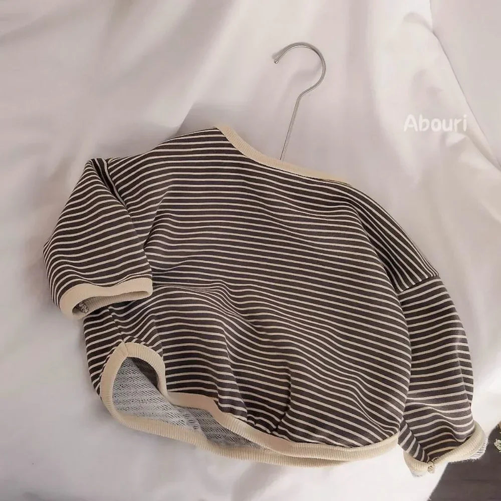 Children's T-shirt Korean Children's Striped Sweaters Baby Kids Girls Loose Long Sleeve Top Spring Autumn New Tops