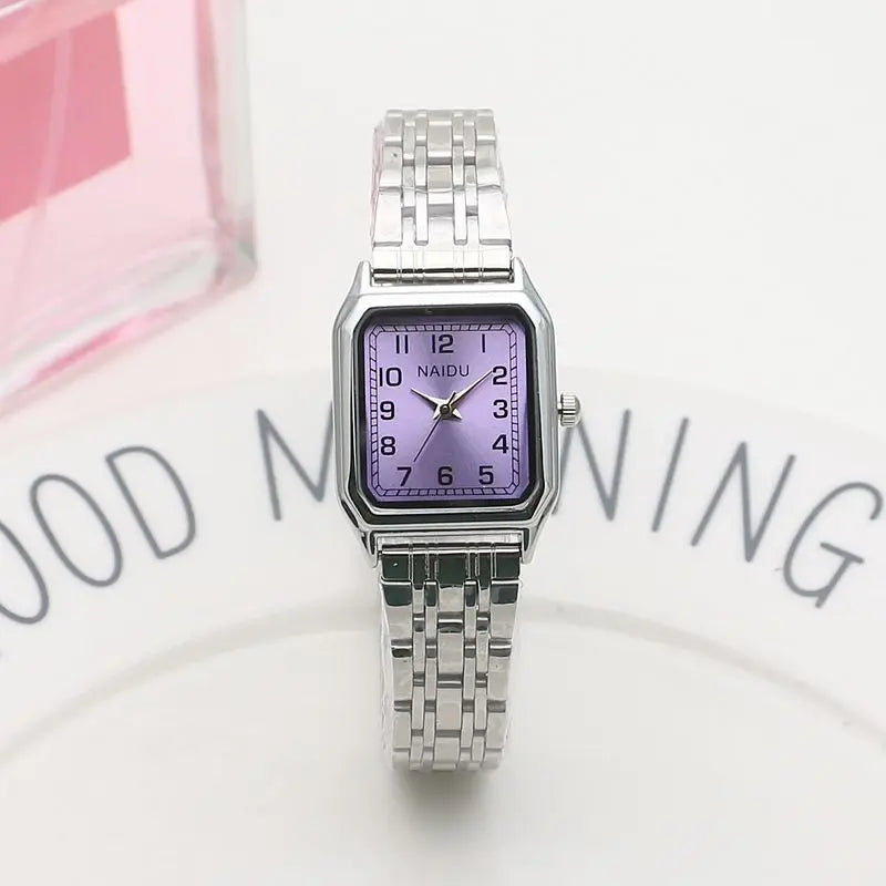 Women Quartz Watch Luxury Fashion Square Sliver Case Band Roman Numerals Dial Female Watches Niche New Ladies Dress Wristwatch