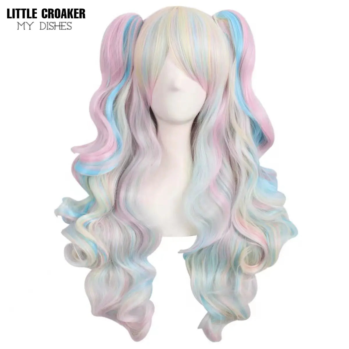 Long Wavy Anime Cosplay Lolita Wig Blue Blonde Pink Ombre Two Ponytails Girls Kawaii Anime Accessories Wigs for Women