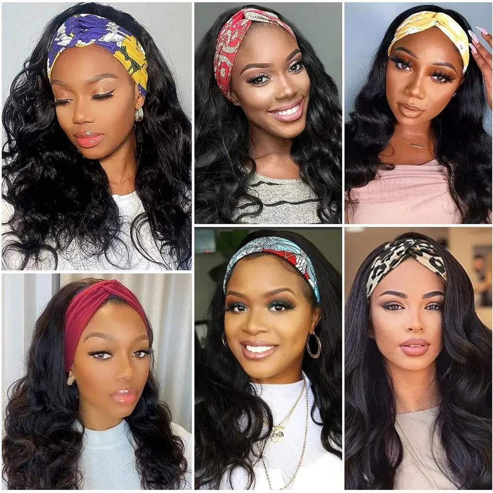 Long Synthetic Wavy Headband Wig for Women Black Wigs with Brown Blonde Highlight 100% Denisty Headband Wigs Glueless Wig Daily
