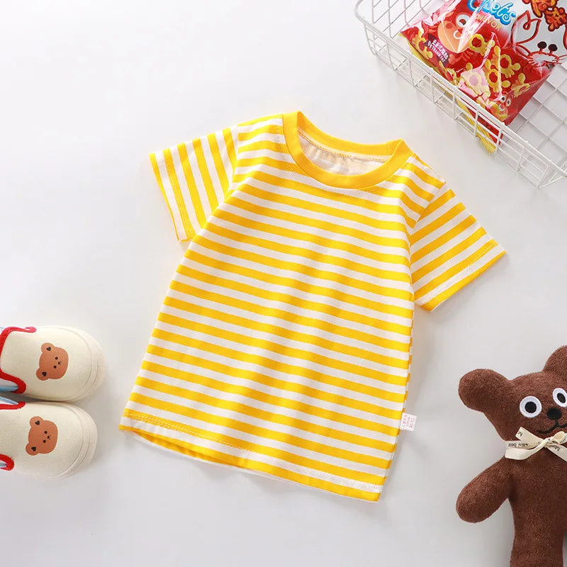 1pcs Kid 100% Cotton Short Sleeve T-shirt Summer Baby Comfortable Clothes Boys Girls Stripe Tee Children Breathable Leisure Tops