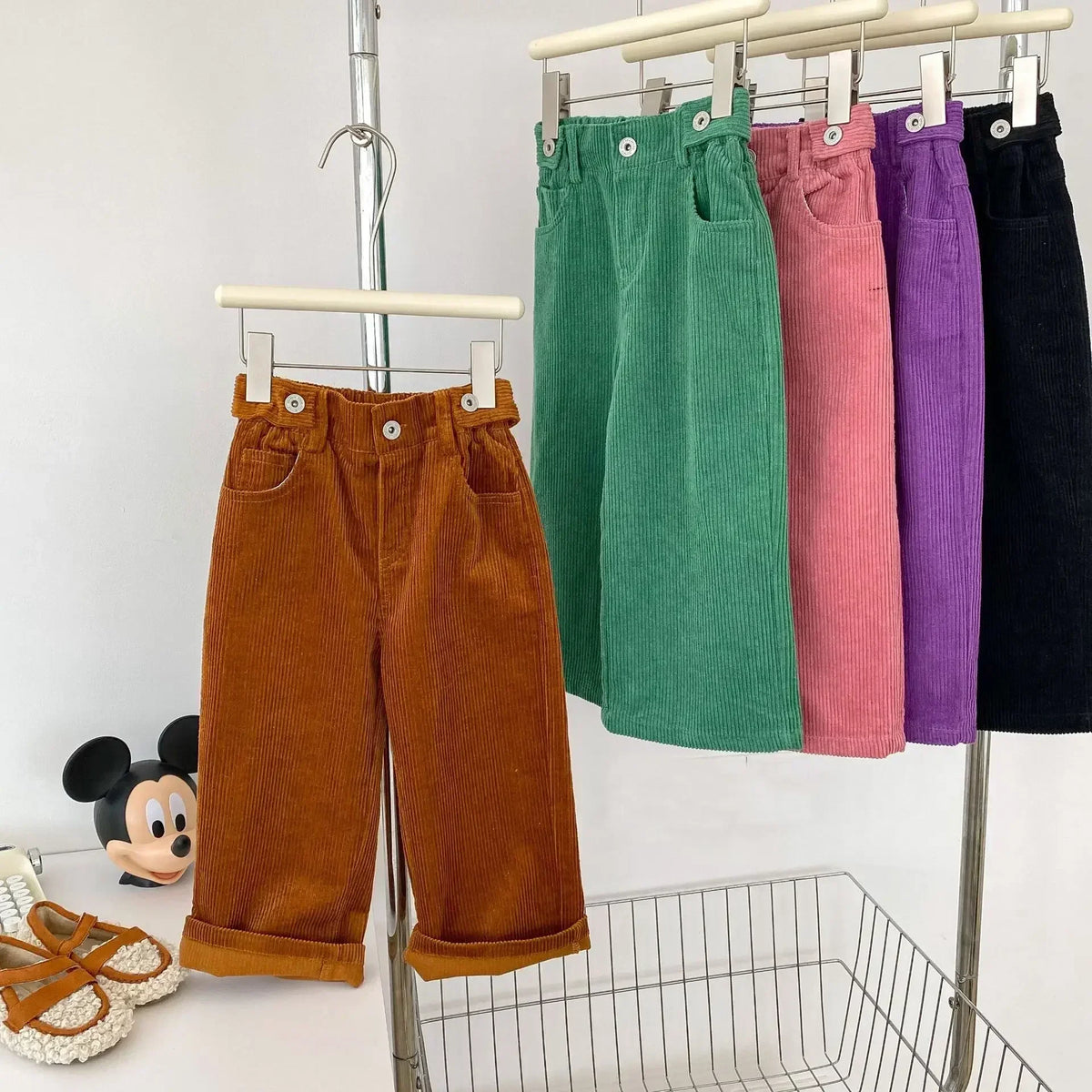 Children Clothing Kids Casual Pants Spring Autumn 2026 New Korean Style Solid Color Loose Simple Wide Leg Girls Corduroy Pants