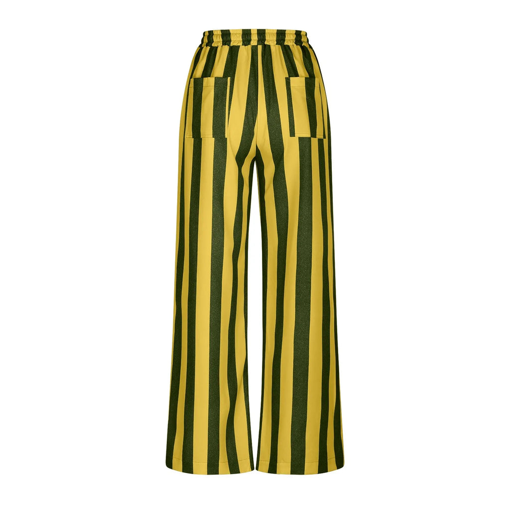 Women Casual Baggy Trousers Striped Color Blocking High Waist Wide Leg Pants Pockets Summer Lightweight Palazzo Pajama Bottom