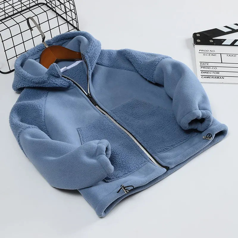 Winter Children Hooded Warmth Fleece Lined Zip Jackets Girls Boys Therme Cotton Outerwear School Kids Outfit Top Coats 3-14Years