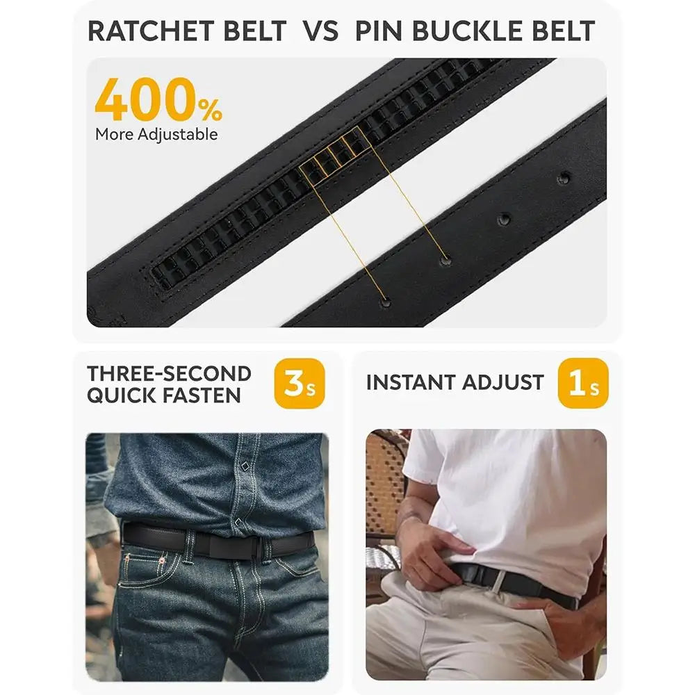 Automatic Buckle Belts Men High Quality Black PU Leather Belts with Adjustable Ratchet Belt for Dress Pant Jean Versatile