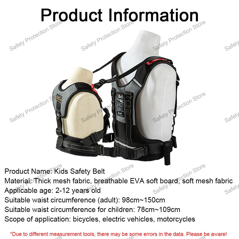 Kids Adjustable Safety Belt Child Motorcycle Cycling Safety Belt Reflective Front Back Duals-purpose Grab Handle Strap Harness