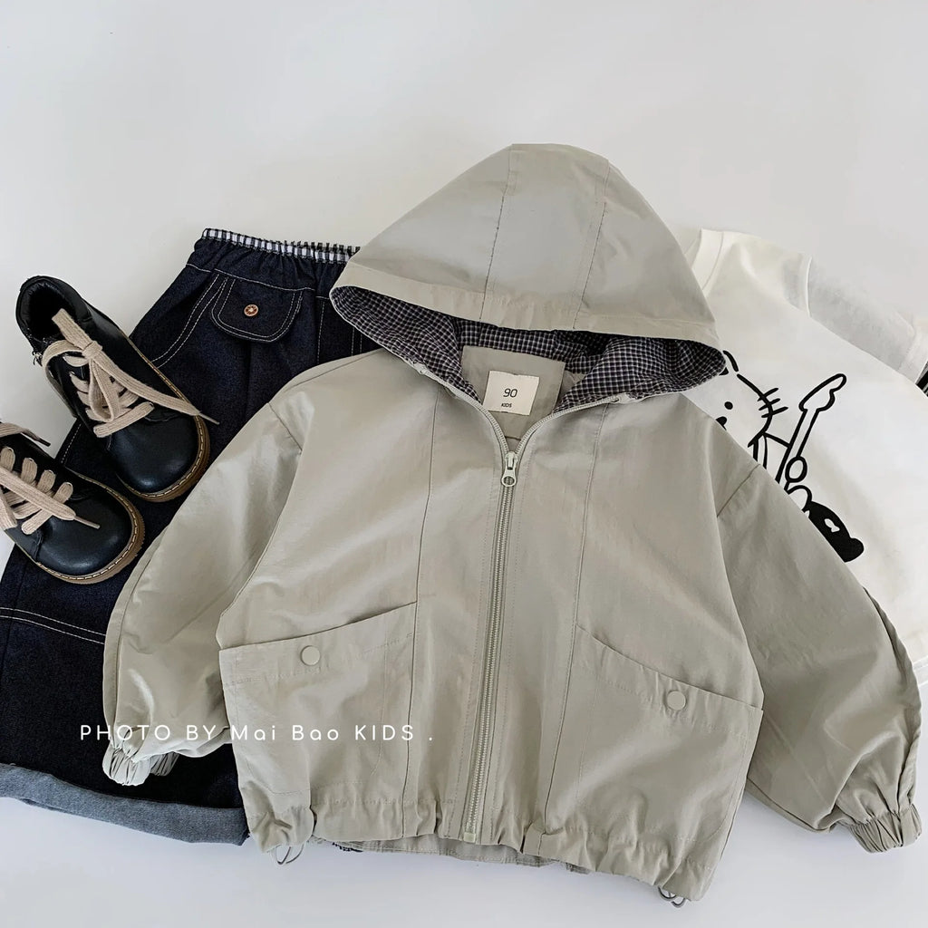 Children Clothes Kids Casual Coat 2025 Autumn New Fashionable Korean Style Boys Solid Color Hooded Jacket Stylish Coat