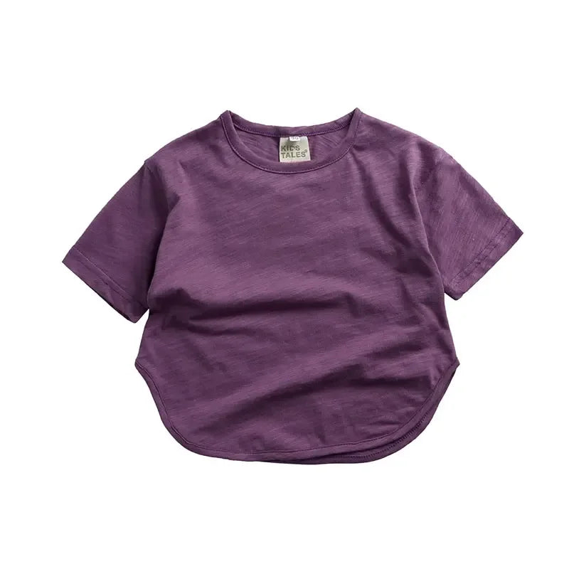 Summer New Kids Girls T Shirts Solid Color Short Sleeve Loose Baby Boys Tops Fashion Children Clothing T-shirts 1-7 Years