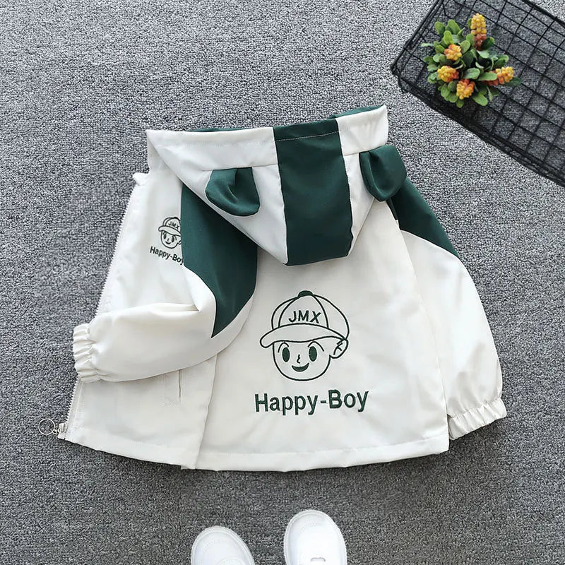 1 2 3 4 5 6 Years Baby Boys Jacket Happy Boy Fashion Windbreaker Outerwear Hooded Zipper Boys Coat Birthday Gifts Kids Clothes
