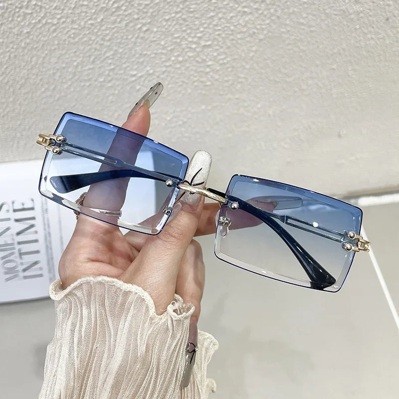 Trendy Rimless Sunglasses for Men Women Metal Frameless Rectangle Sun Glasses Retro Shades Summer Traveling Eyewear