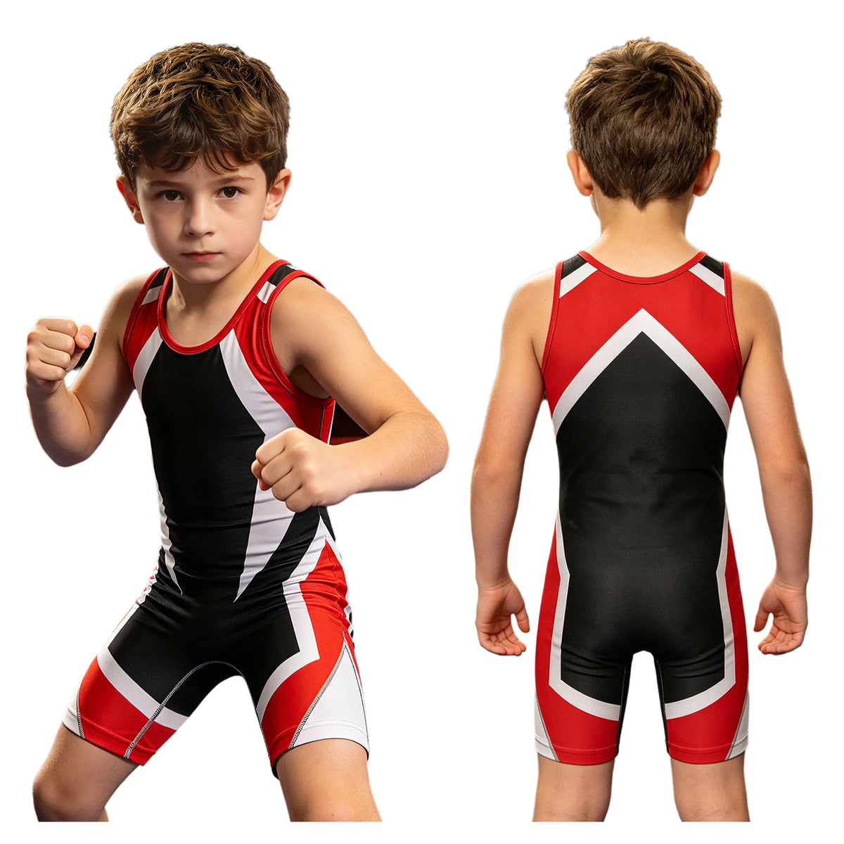 Kids Boys Wrestling Singlet Jumpsuit Sleeveless Color Block Bodysuit Sports Workout Gymnastics Leotard for Exercise Cycling