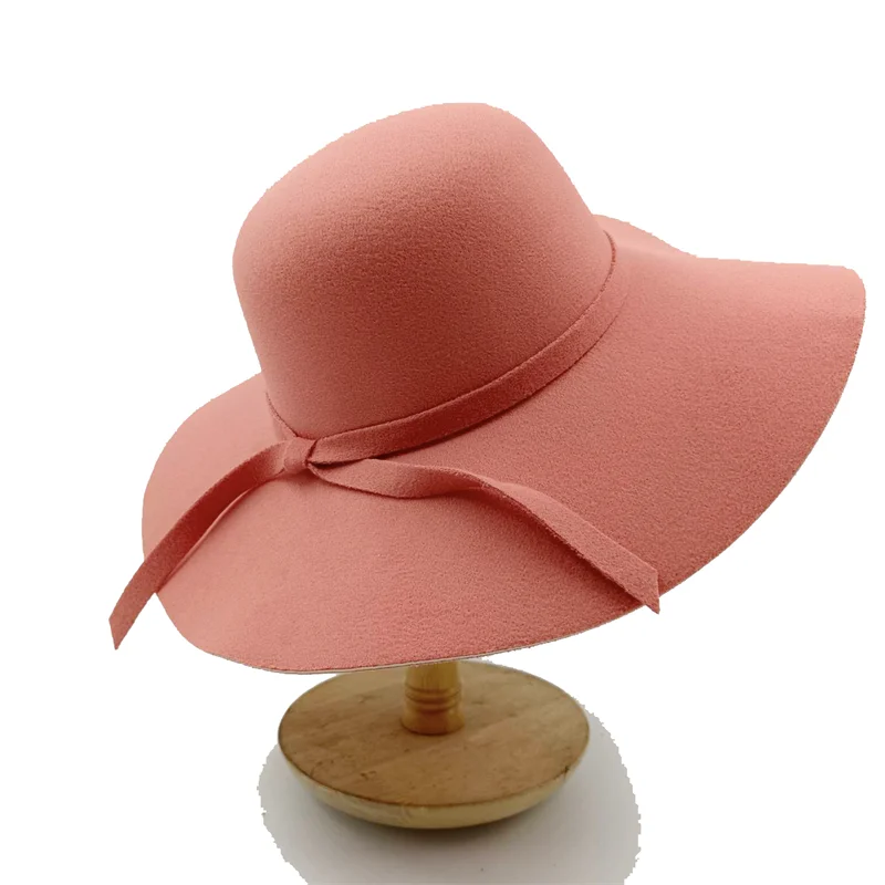 Women Hat  Autumn Winter Vintage Floppy Hat Women Elegant Felt Fedora Hat Wide Brim Sun Cap British Style Fedoras Felt Floppy
