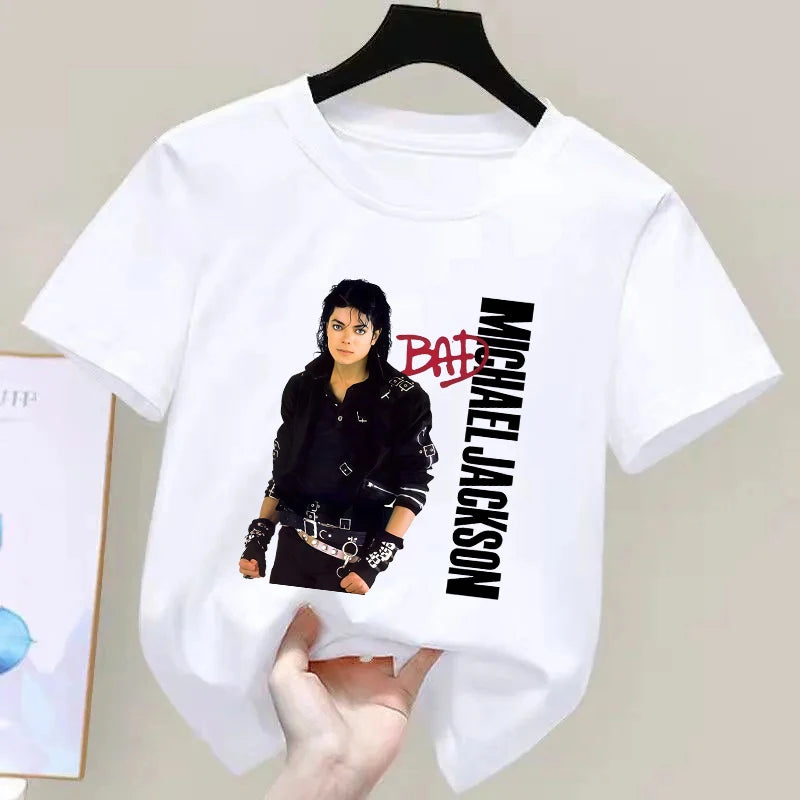Kids Michael Jackson Rock N Roll T-Shirt Children's Fashion Crew Neck Top Summer Casual Clothes for Baby Boys And Girls