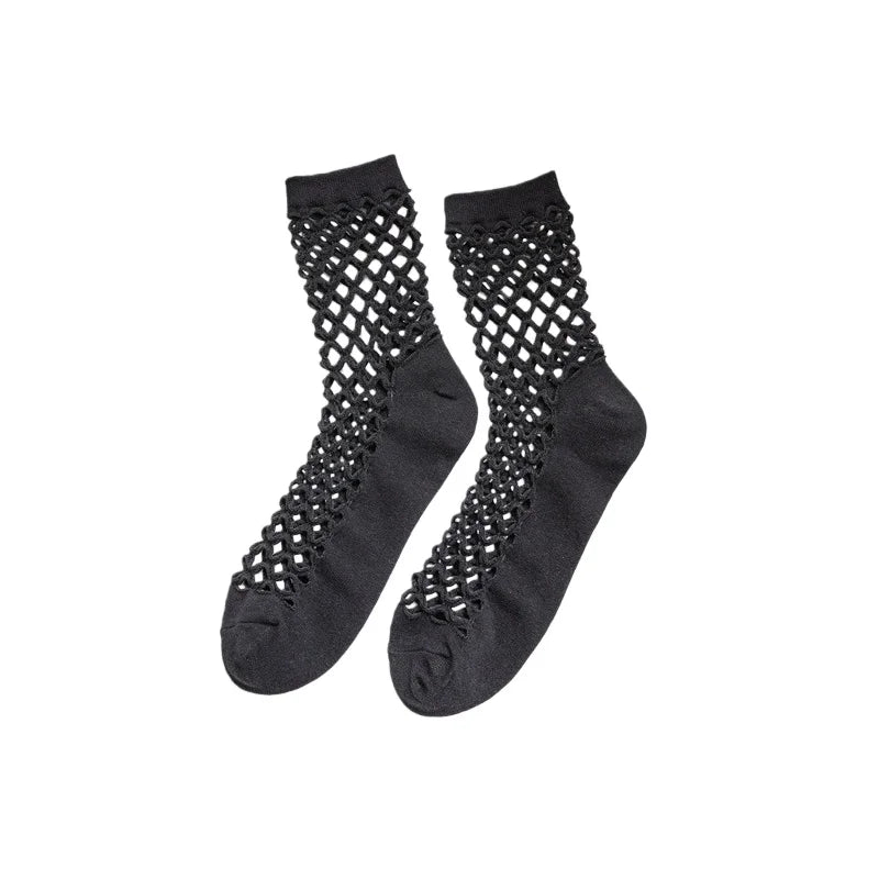 1pair Women Mesh Socks Individual Fashion Breathable Fishnet Mid-Calf Sock Thin Comfortable Casual Sox Elastic High Quality