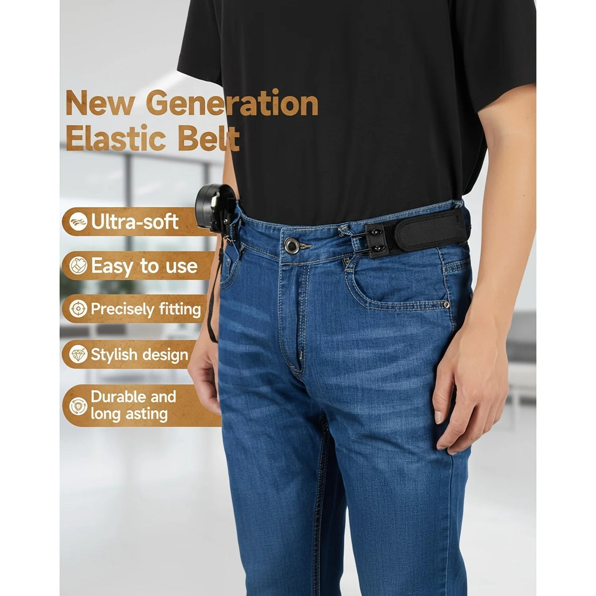 Four Men'S Belts, No-Buckle Belt with Hooks, Tactical Metal Hook Elastic Belt, an Adjustable Magic Tape No-Buckle Belt for Men