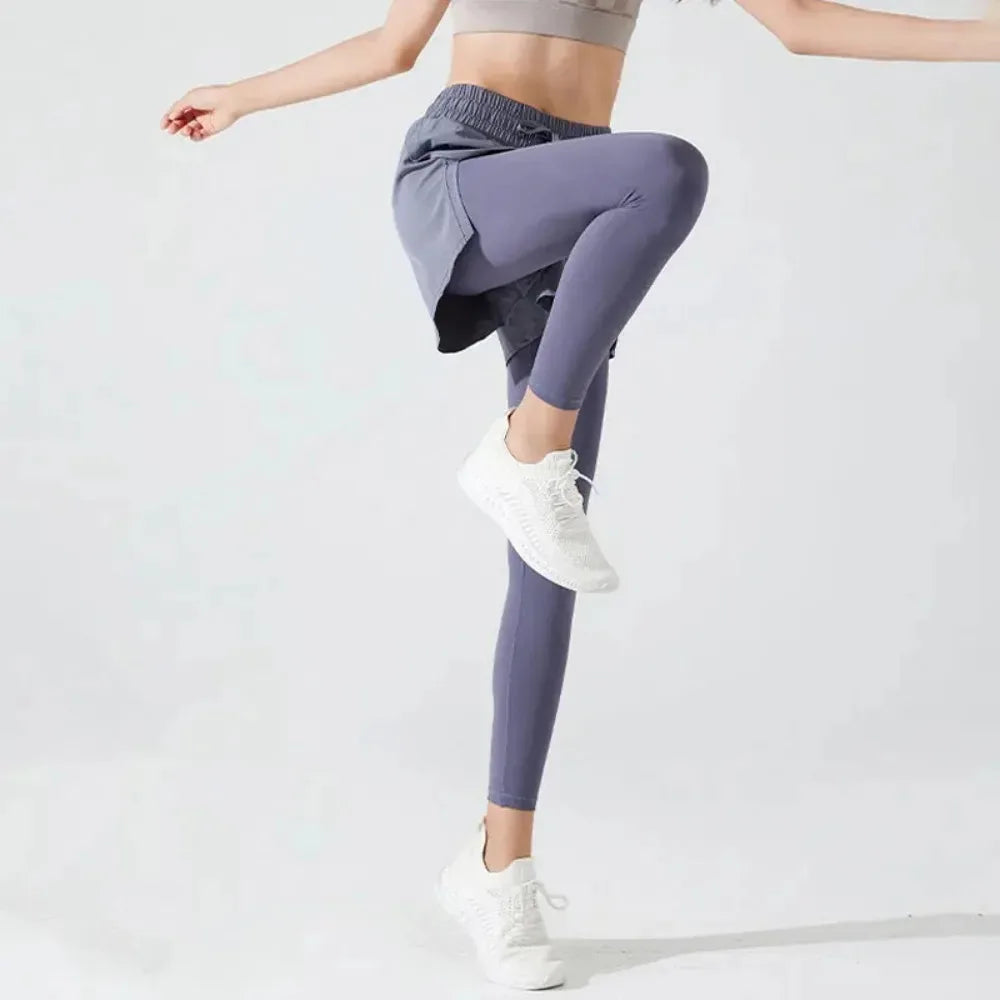 Tennis Tights and Shorts 2 in 1 with Hidden Pocket, Stretchy Yoga Leggings Sport Women Fitness Push Up Gym Cycling Pants