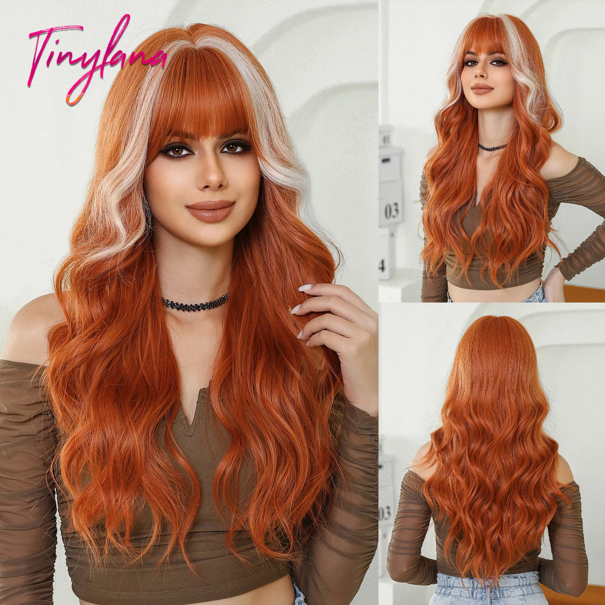 Wine Red Long Wavy Synthetic Wigs with Bangs for Women Colorful Burgundy Red Body Wave Cosplay Wig Halloween Heat Resistant Hair
