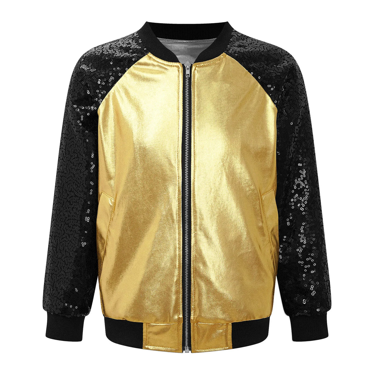 Kids Girls Hip-hop Jazz Street Dance Coat Long Sleeve Shiny Bronzing Cloth Baseball Jacket Bomber Outerwear Streetwear Dancewear
