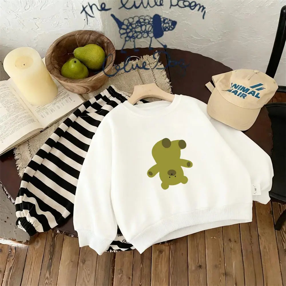 New Cute Sweatshirts Kids Casual Loose Clothes Children Fashion Crewneck Hoodie Cartoon Printed Long Sleeve Thin Simple Tops