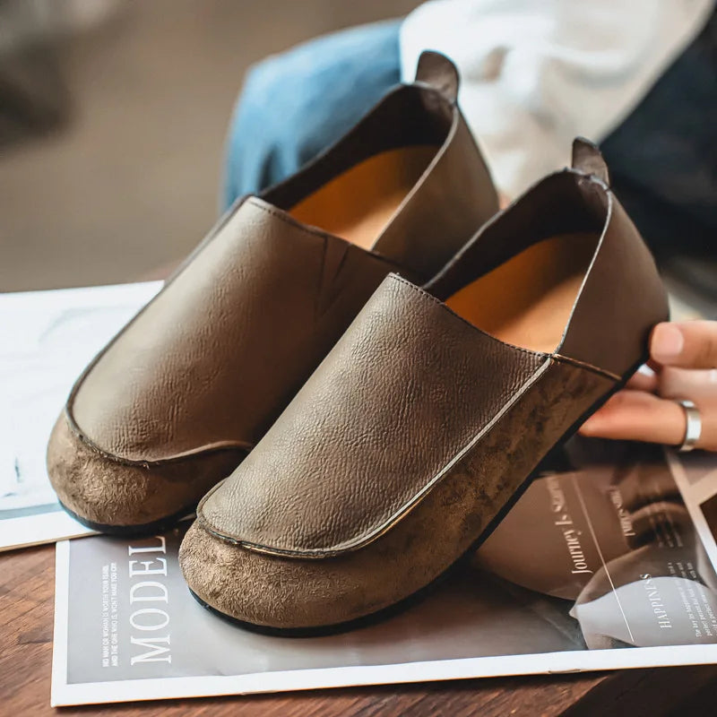 Man Loafers Outdoor Walking Fashion Mens Casual Shoes Soft Leather Comfort Half Slippers Breathable Lazy Driving Shoes Moccasins