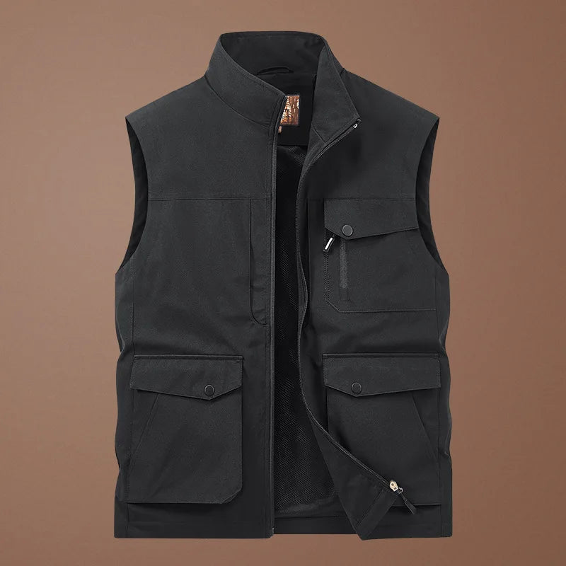 Men's Thin Tooling Loose Quick Drying Vest Men's Outdoor Sports Coat Multi Pocket Stand Collar Vest Spring Camping Fishing Vest
