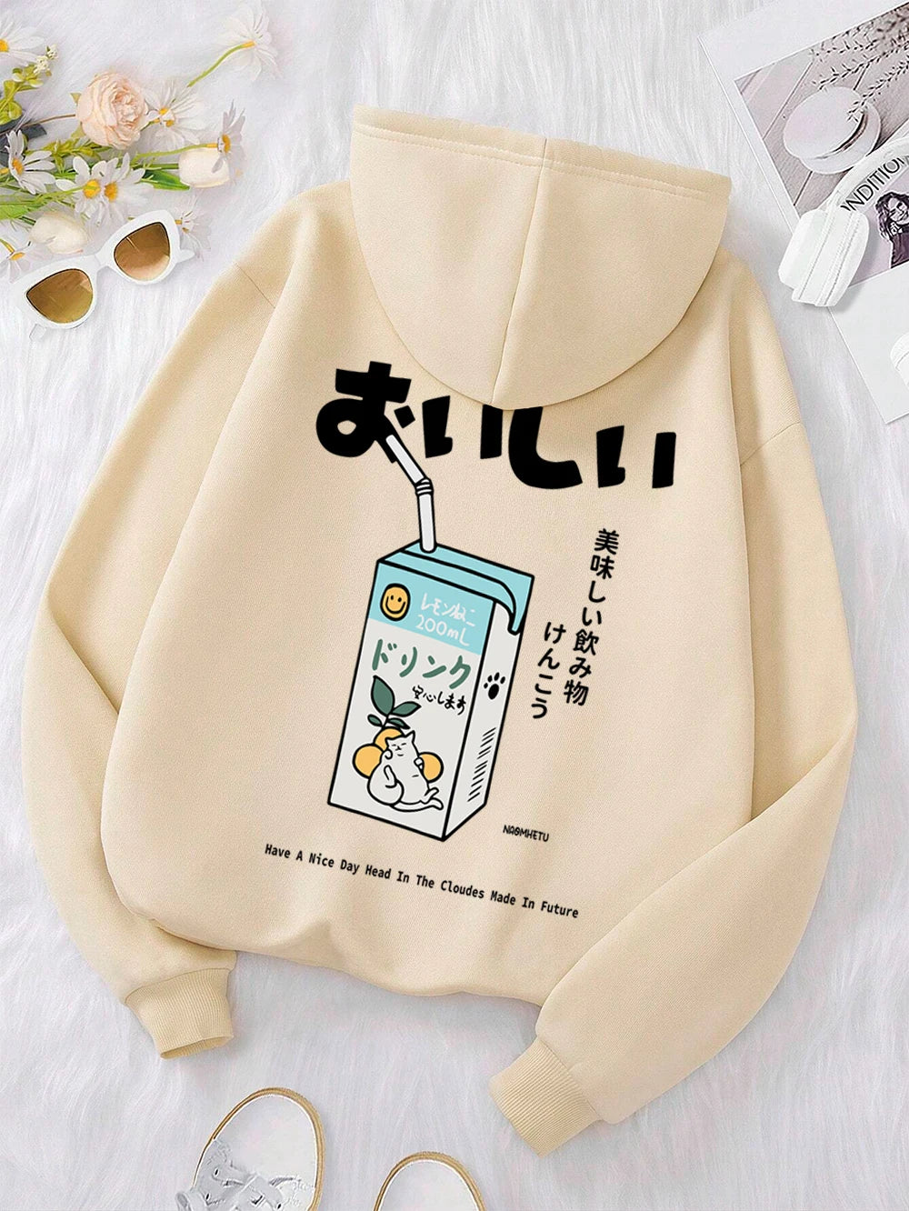Kawaii Japanese Harajuku Cat Print Hoodie Men Women Fashion Loose Hoody O-Neck Casual New Sweatshirt Pocket Fleece Couple Hoody
