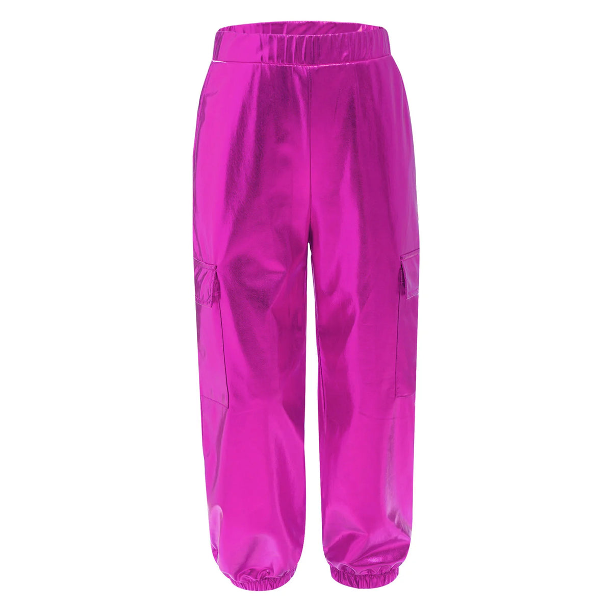 Kids Boys Girls Metallic Shiny Cargo Pants Fashion Children Holographic Trousers Teens Hip-Hop Pants Street Jazz Dance Costume